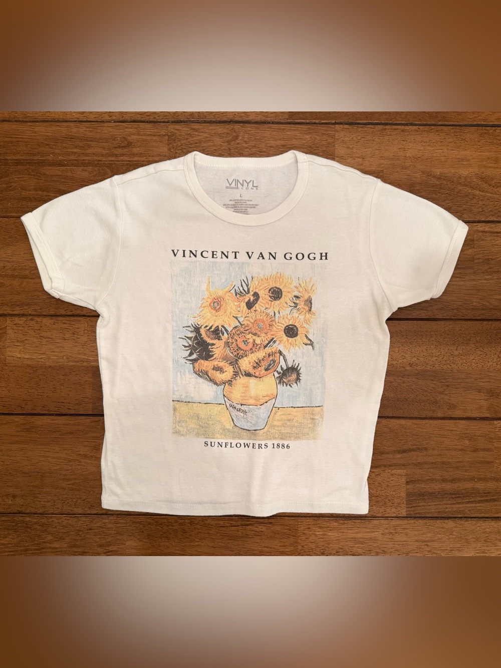 Vinyl Classics Vincent Van Gogh Sunflowers Graphic Baby Tee - Cream Size Large